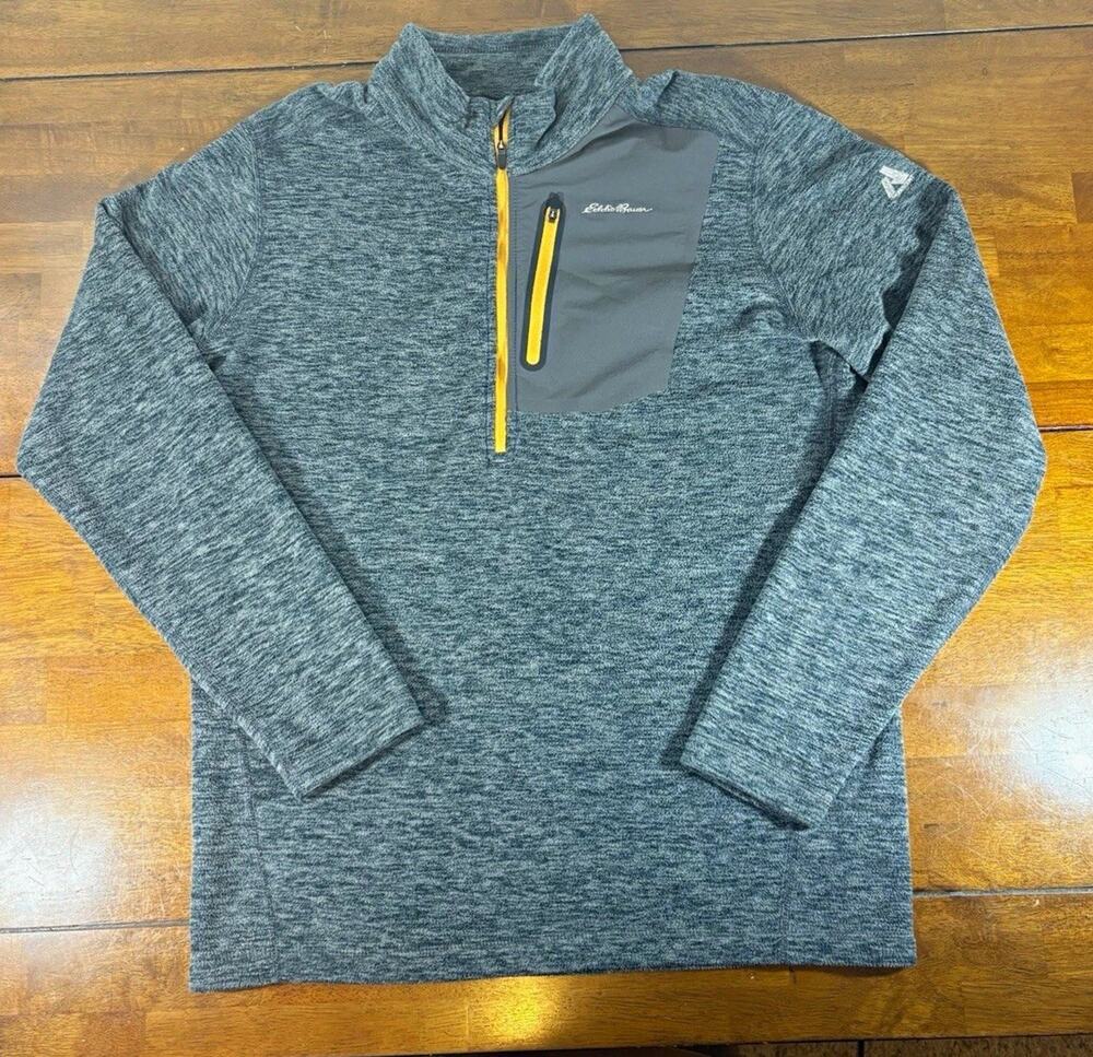 Eddie Bauer First Ascent Fleece Men Large Tall LT 1/4 Zip Pullover Jacket Gray